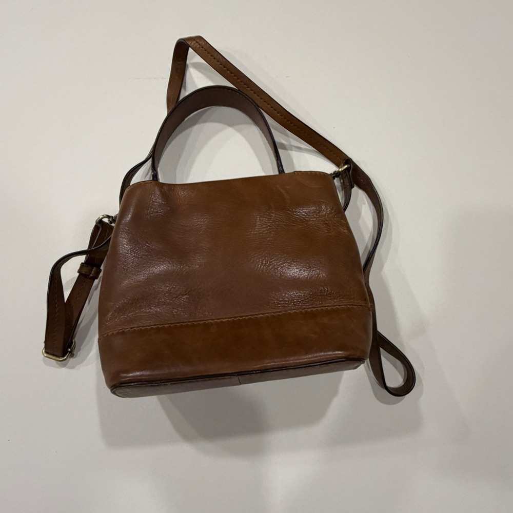 Brown Leather Crossbody Bag Mini Satchel Top Handle Handbag Brass Hardware
